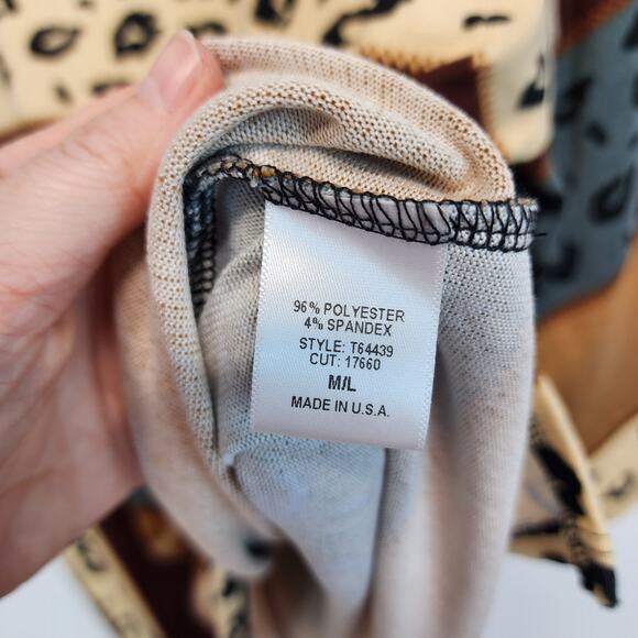 Oddy Pullover Top Size M/L Brown Leopard Colorblock Knit 3/4 Sleeve Teacher - Picture 6 of 11